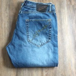 Ed Hardy by Christian Audigier Distressed Button Fly Embroidered Jeans 38x31